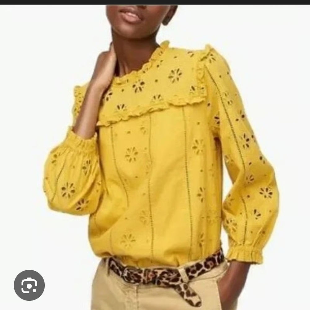 J. Crew Sunny Yellow Eyelet Ruffle Blouse